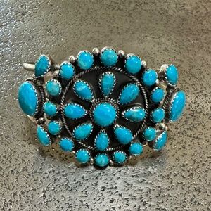 Navajo Running Bear RB Cuff Turquoise Sterling Silver Cuff Bracelet